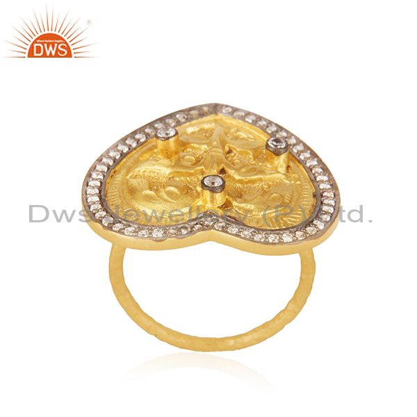 Exporter 22K Yellow Gold Plated White Cubic Zirconia Heart Cocktail Stackable Ring