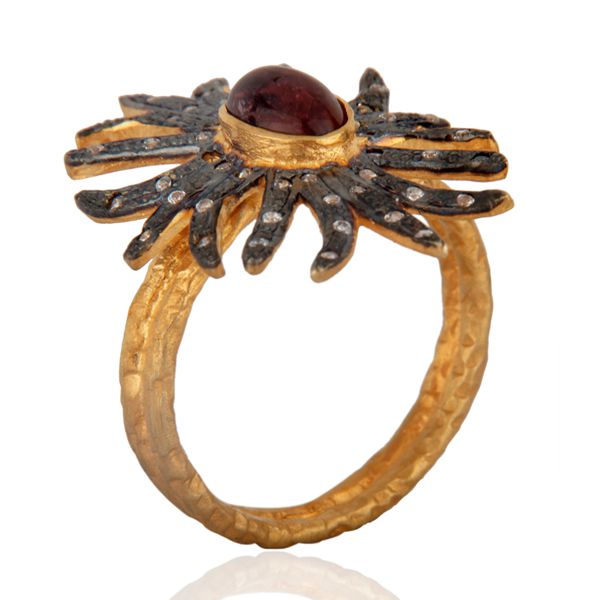 Exporter 18K Gold Plated Natural Tourmaline Gemstone Antique Victorian Look Fashion Ring
