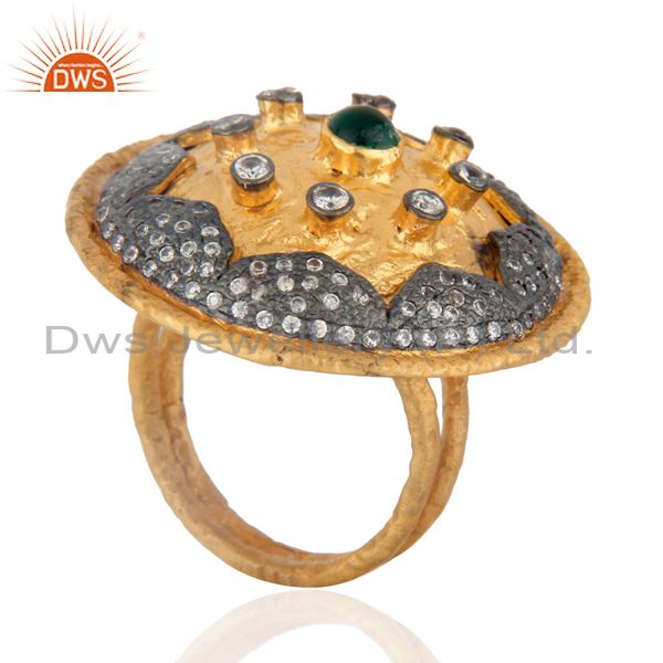 Exporter 18k Gold Plated Green Onyx Gemstone Vintage Cocktail Rings With Cubic Zirconia