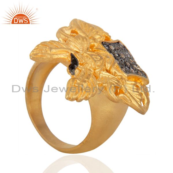 Exporter Women Party Jewelry Pave Set Round Cubic Zircon Yellow Gold Plated UK Sign Ring