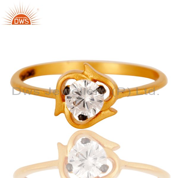 Exporter 22K Yellow Gold Plated Brass Cubic Zirconia Prong Set Fashion Ring