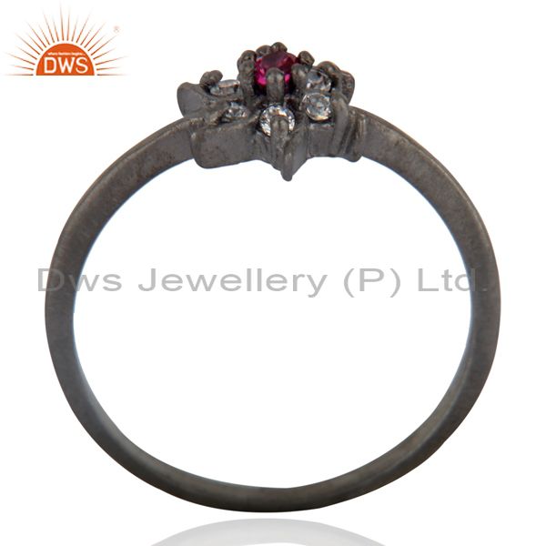 Exporter White Zircon Black Rhodium Plate Solid Brass Flower Style Fashion Ring Size 6.5