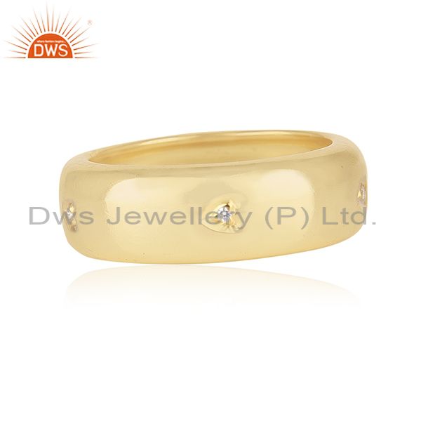 Exporter 14K Yellow Gold Plated Brass Cubic Zirconia Engagement Wedding Band Ring