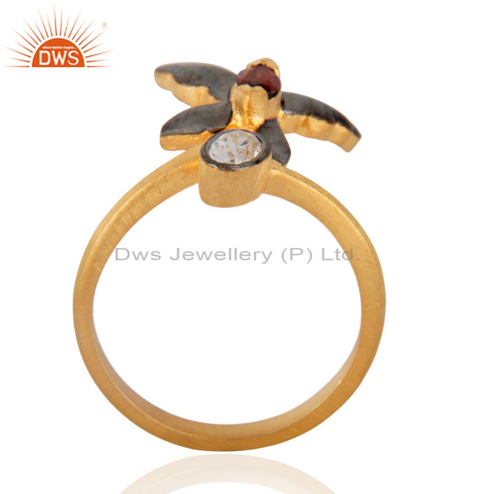 Exporter 18k Yellow Gold Plated Classic Garnet Cut Stunning Fake Diamond Finger Ring