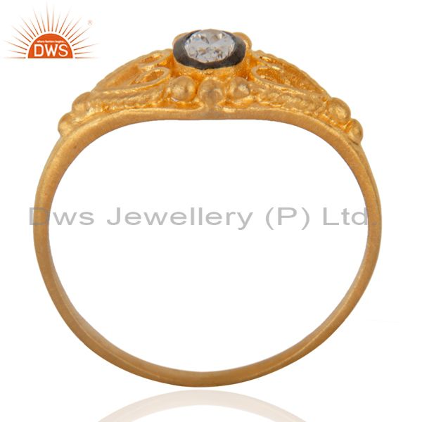 Exporter 18K Gold Plated Fashion Jewelry Handmade White Zircon Engagement Unique Ring