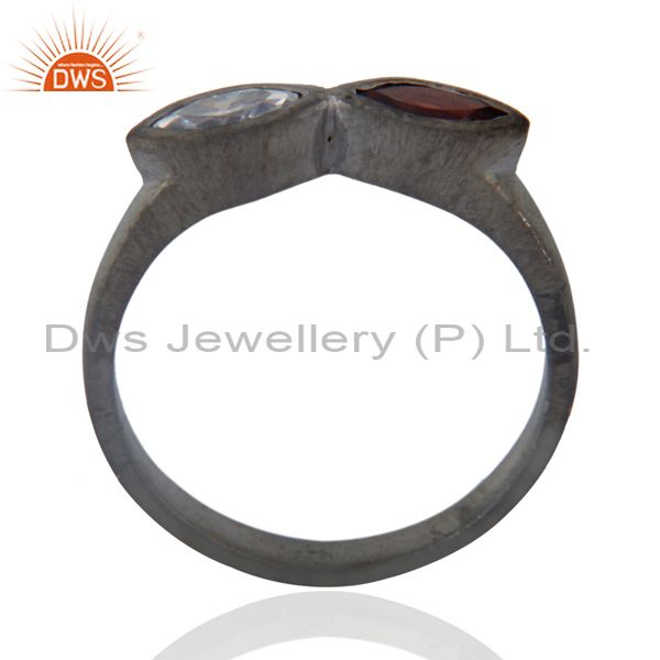Exporter Black Rhodium Plated Natural Gemstone Garnet Gemstone Marquoise Ring With Zircon