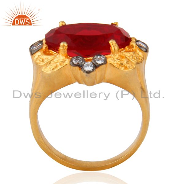 Exporter Classic 18k Yellow Gold Plated Pretty Solitaire Red Glass & Zircon Women Ring