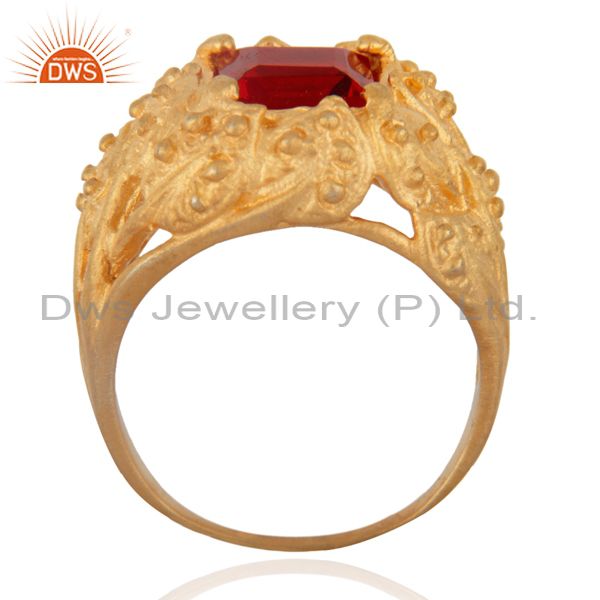 Exporter Leaf design Vintage Look 18k Gold Plated Synthetic Gemstone Fashion Ring Jewelry
