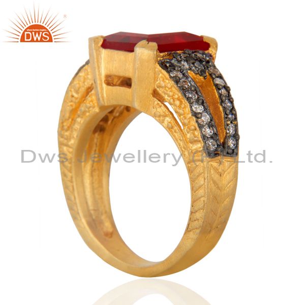 Exporter 24k Yellow Gold Plated Beautiful Classic Handmade White Zircon Engagement Ring
