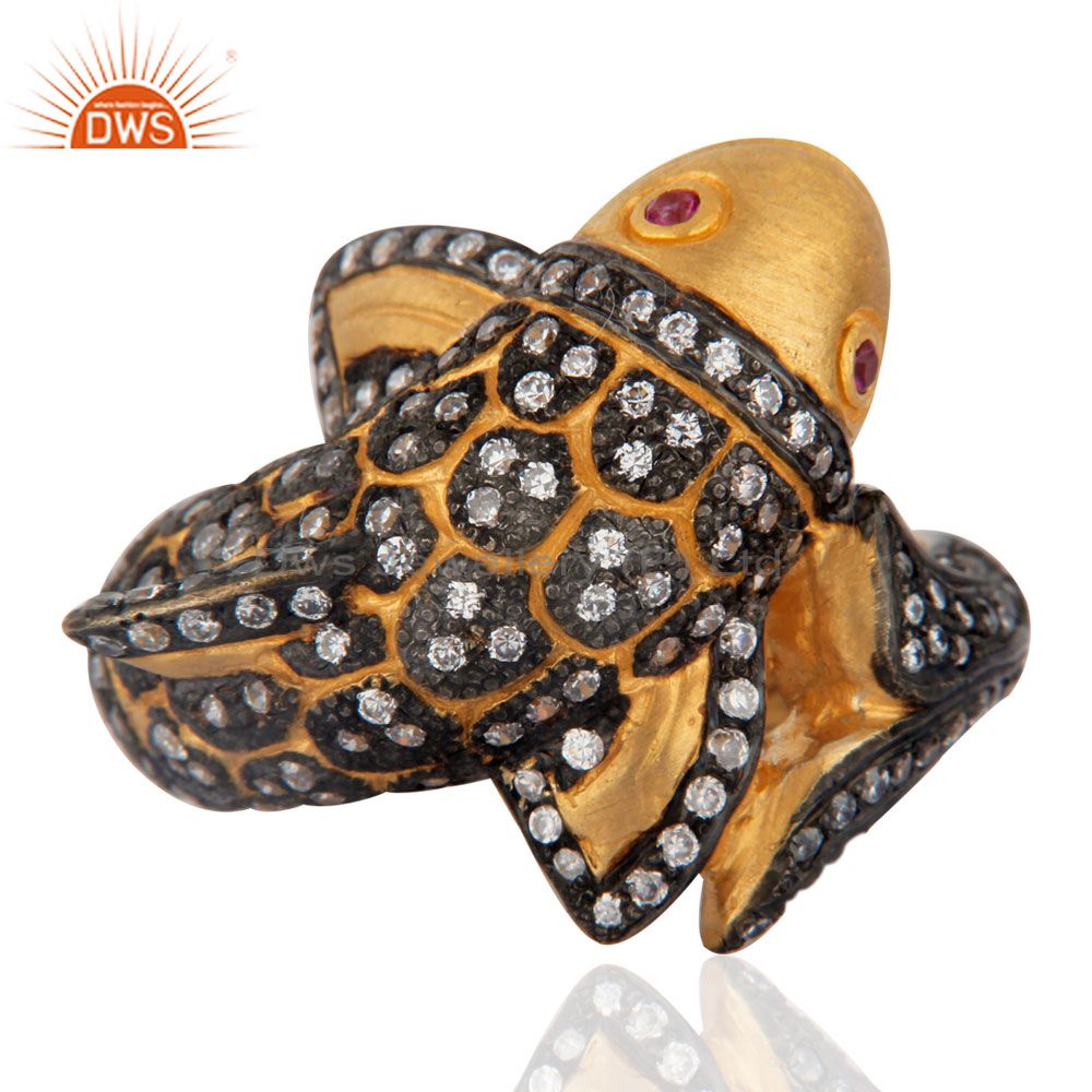 Exporter Beautiful Cute Fish Designer Simulated Diamond Fashion Ring With 18K Gold Plated