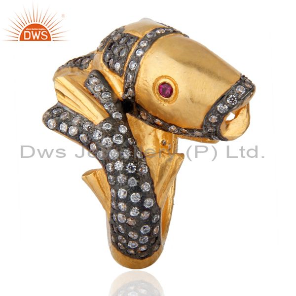 Exporter 18K Yellow Gold Polished Red & White Zircon Dolphin Designer Fashion Ring Size 8
