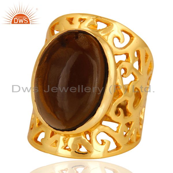 Exporter 18-Karat Yellow Gold Plated Natural Smoky Quartz Fashion Ring Size 8 Jewelry