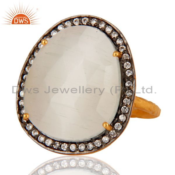 Exporter Designer White Moonstone Ring With CZ in 18kt Gold Over brass jewellery