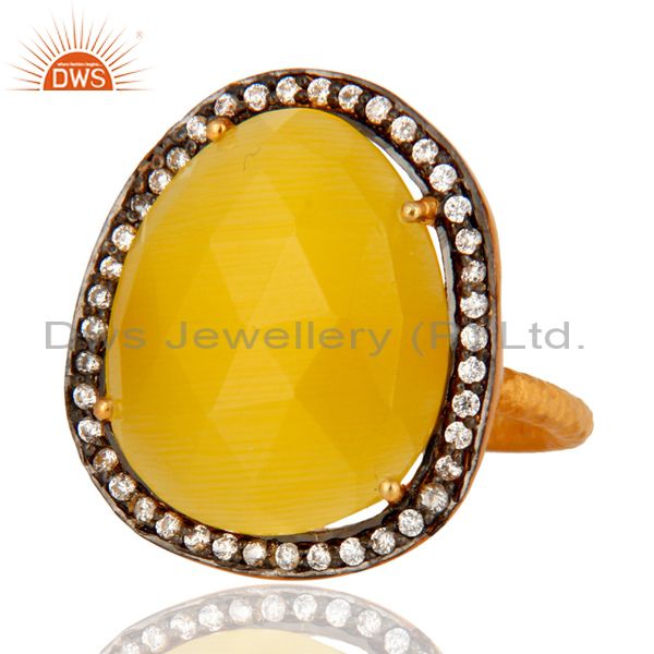 Exporter 18-Carat Yellow Gold Plated Yellow Moonstone Cocktail Ring With White Zircon