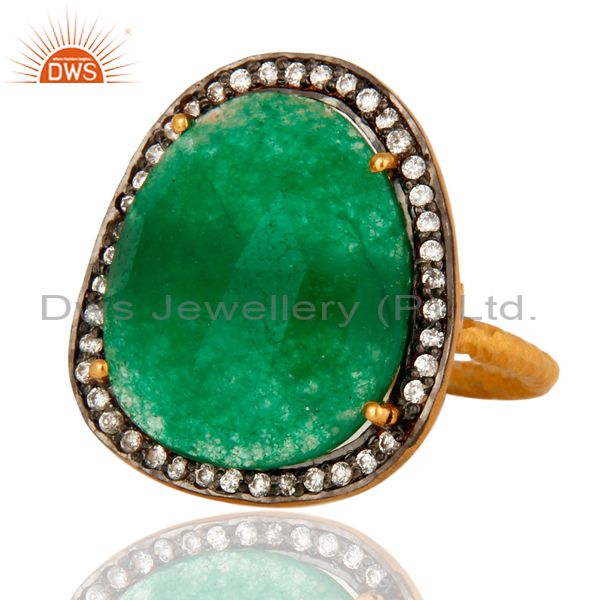 Exporter Natural Green Aventurine Gemstone Gold Plated over brass Ring With CZ