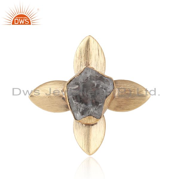 Textured Leaf Gold On Fashion Ring With Rough Crystal Quartz