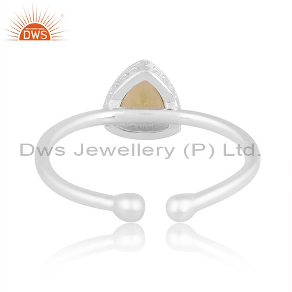 Peridot Cut Trillion Gemstone One White Sterling Silver Ring