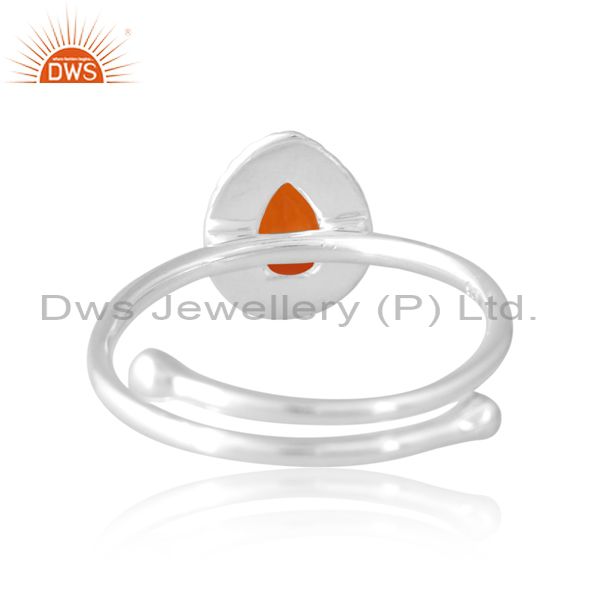 Sterling Silver White Ring With Carnelian Pear Cut