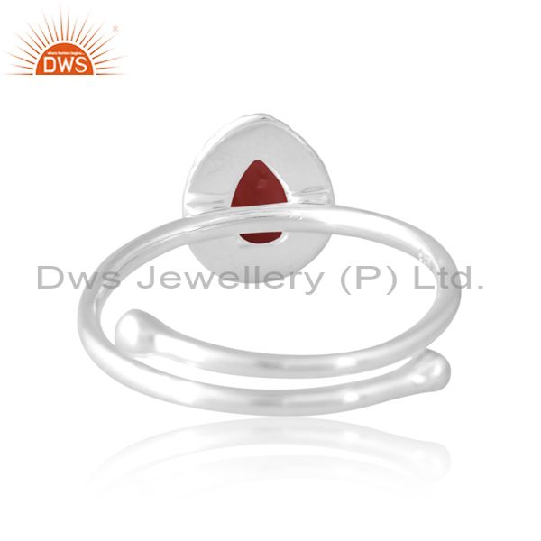 Sterling Silver White Ring With Garnet Pear