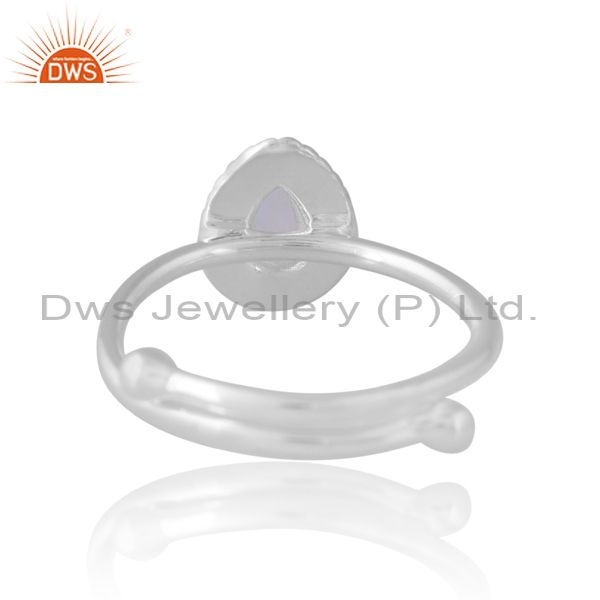 Pear Sterling Silver White Ring With Rainbow Moonstone