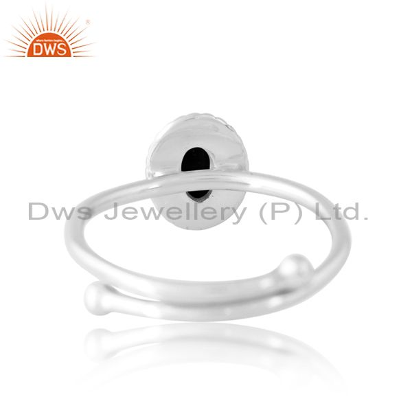 925 Sterling Silver White Ring With Black Onyx