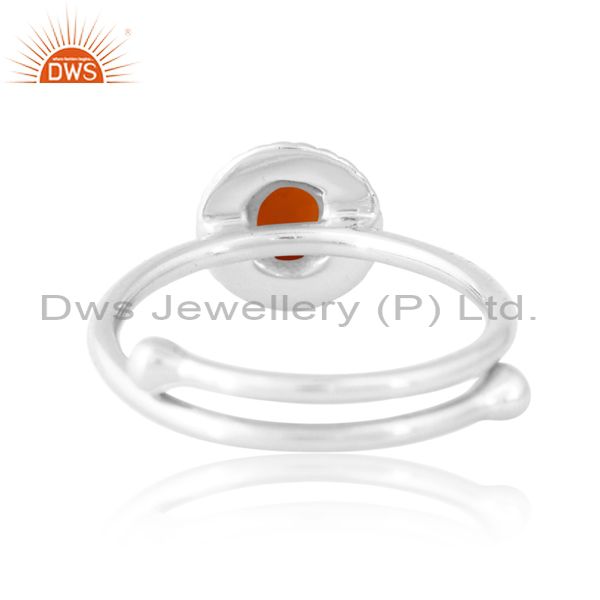 Sterling Silver White Ring With Carnelian Cut