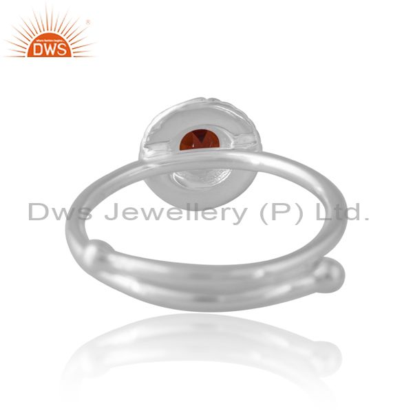 Sterling Silver White Ring With Garnet Round Cut