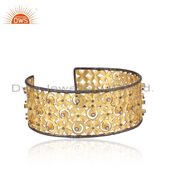 Handmade cz set gold and black plated 925 silver ethnic cuff