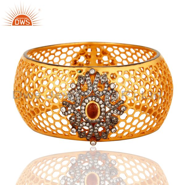 Supplier of Cz traditional costume gold filigree design cuff bangle kada jewelry