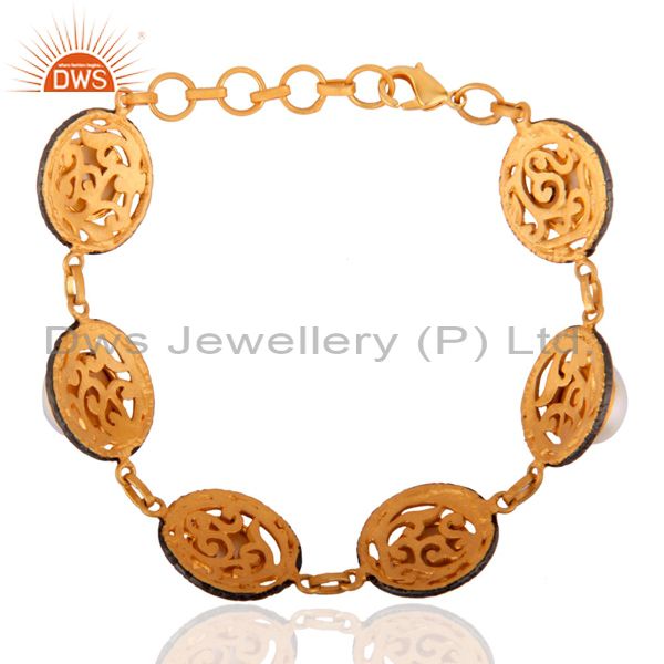 Exporter Designer White Pearl Gold Plated Handmade Bracelet