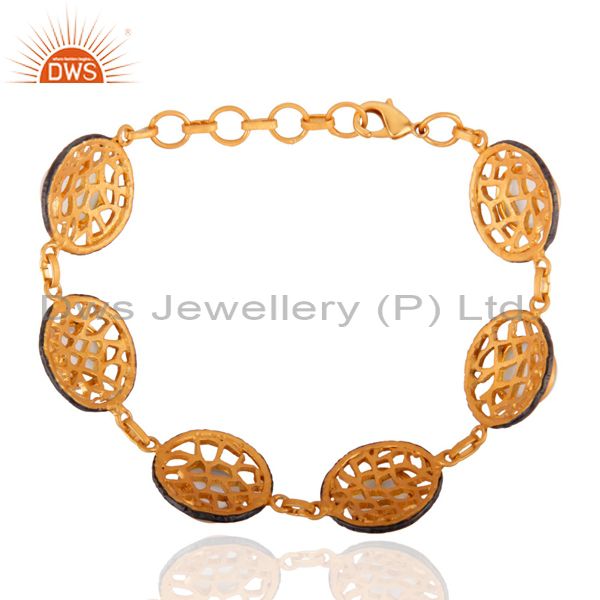 Exporter Handmade Opalite Gemstone Yellow Gold Plated Brass Bracelet