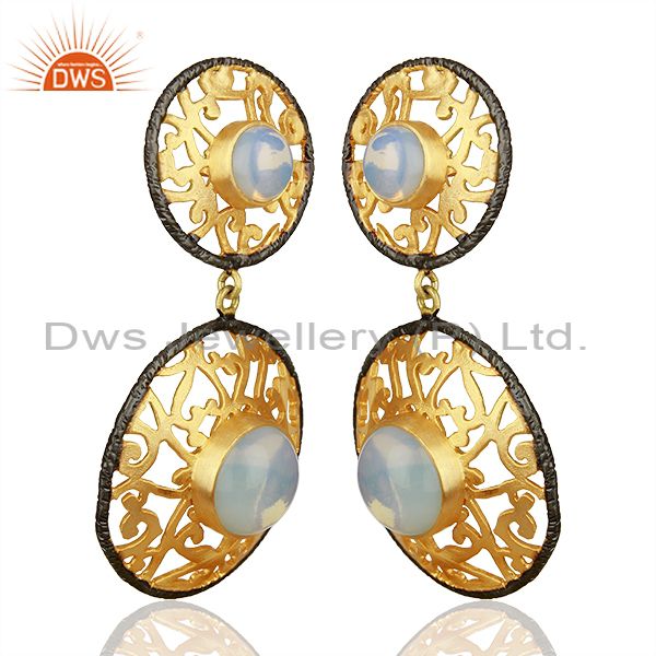 Exporter Gold Plated Synthetic Fire Opal Handmade Filigree Designer Earring
