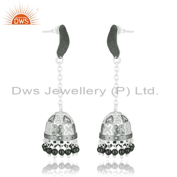 Exporter Handmade Brass Fashion Black Onyx Gemstone Jhumka Earrings Supplier Jaipur India