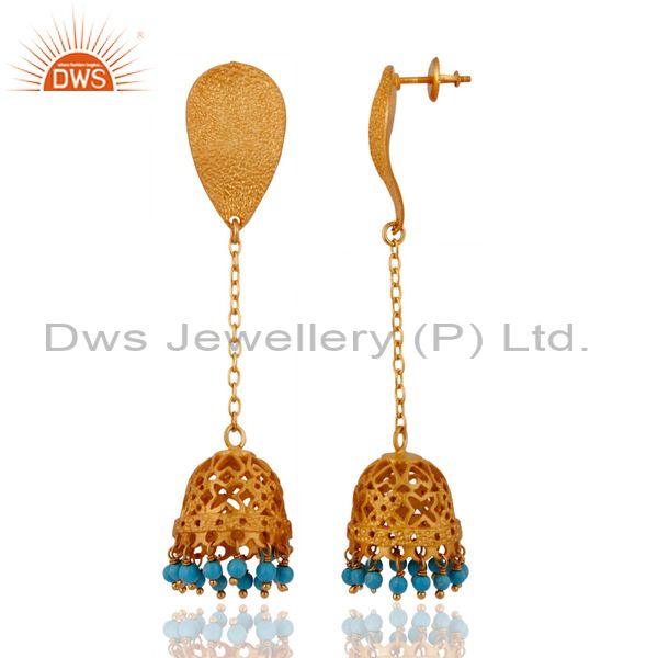 Exporter 18k Gold Plated 925 Sterling Silver Turquoise Gemstone Beads Dangle Earrings