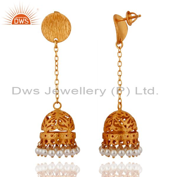 Exporter Awesome Indian Designer Jhumka Style Sterling Silver Pearl Earrings For Girls