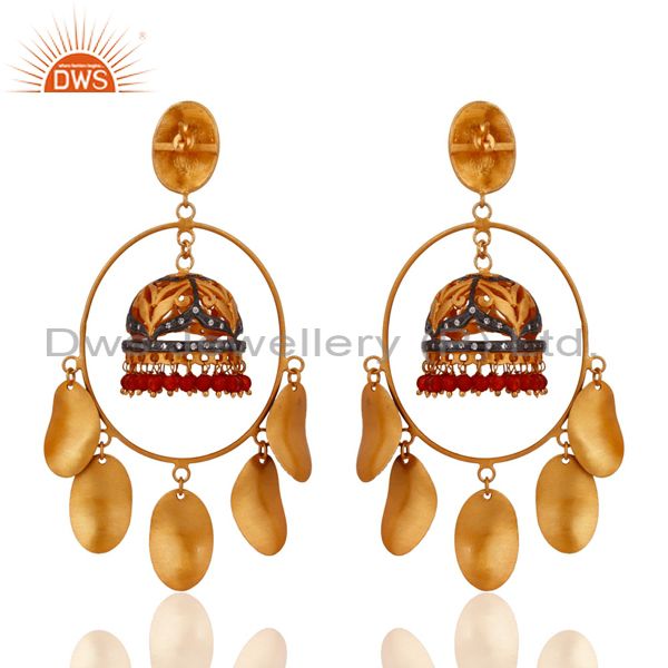 Exporter 22k Yellow Gold Plated Red Onyx Semi Precious Stone Beads Wedding Gifts Earring