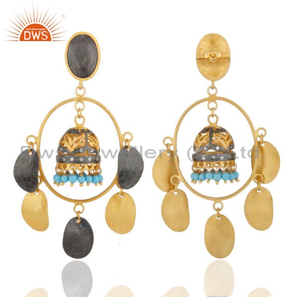 Gorgeous 22kt gold plated turquoise belly dance jhumka chandelier earring jewelr