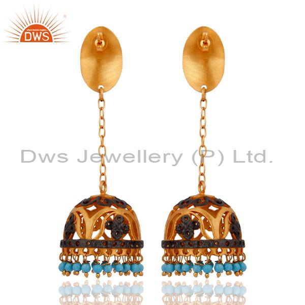 Exporter Indian 24K Gold Plated Fashion Jewelry Designer Turquoise Gemstone Earring