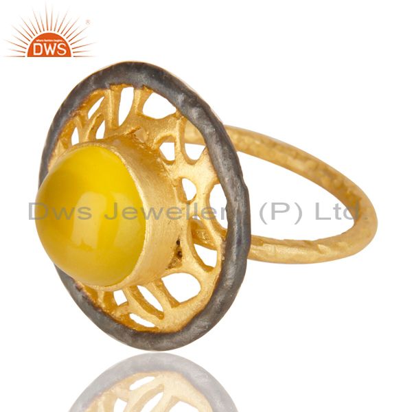 Exporter 22K Yellow Gold Plated Brass Yellow Moonstone Gemstone Cocktail Ring