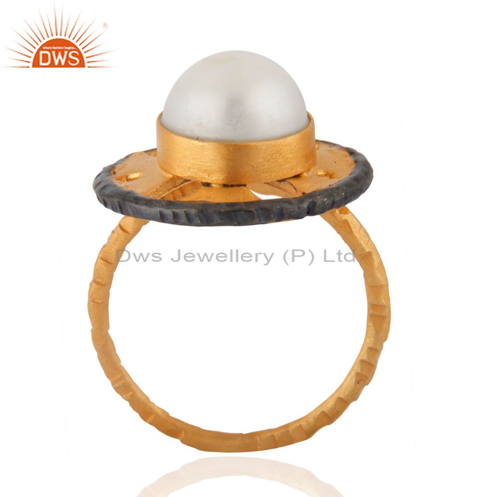 Exporter Beautiful Ethnic Hand Crafted Filigree 10mm Round Pearl Ring Gifted Jewelry Indi