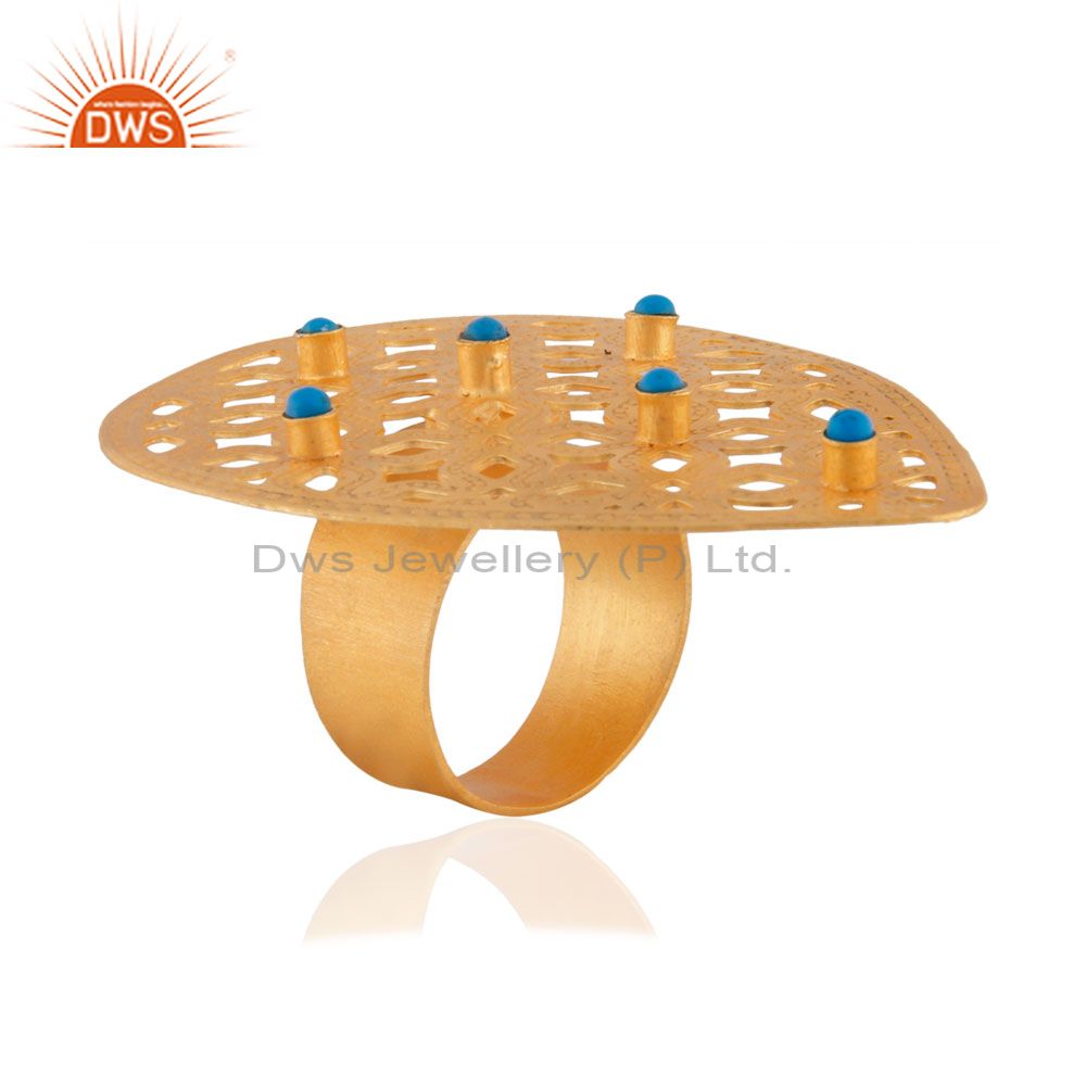 Exporter New Designer Collection 18k Gold Plated Turquoise Gemstone Filigree Fashion Ring