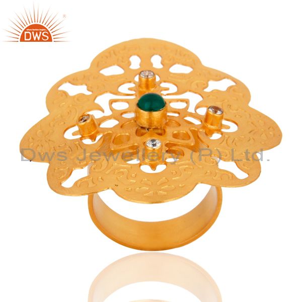 Exporter 18K Yellow Gold Plated Brass Green Onyx Party Wear Cocktail Ring