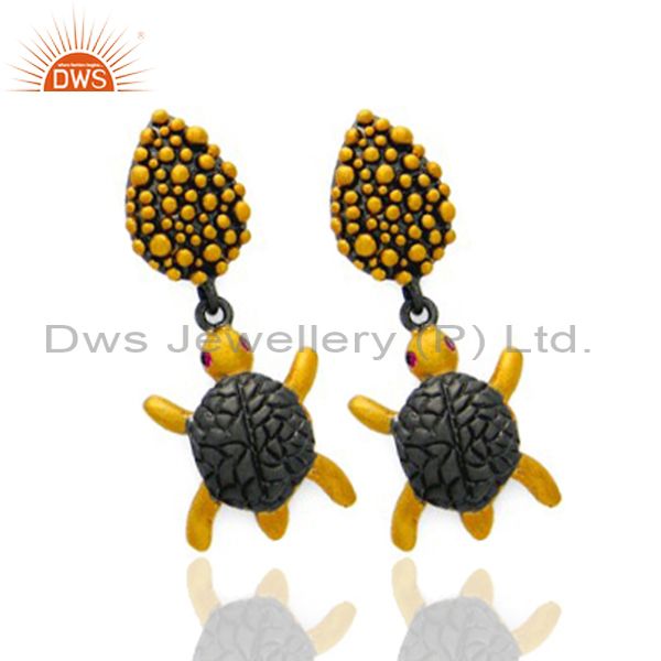 Exporter 18K Yellow Gold Over Brass Cubic Zirconia Turtle Design Dangle Earrings