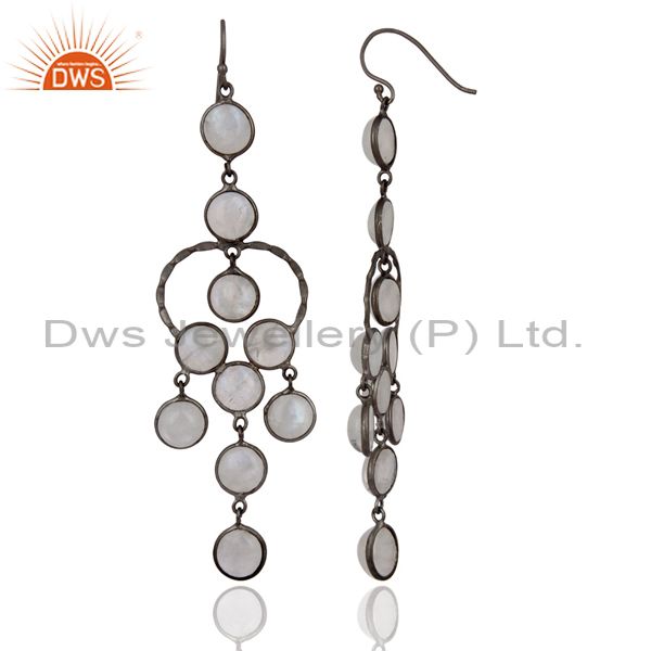 Exporter Natural Rainbow Moonstone Black Rhodium Plated Bridal Party Wear Earrings