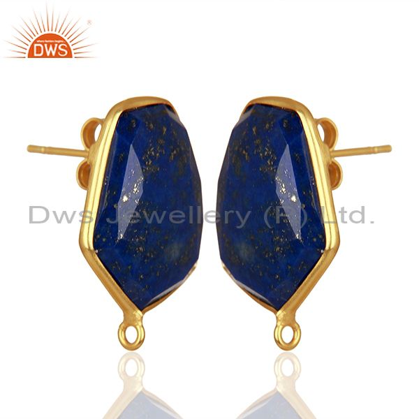 Exporter 18K Yellow Gold Plated Lapis Lazuli Stud Earring Connector Assesories