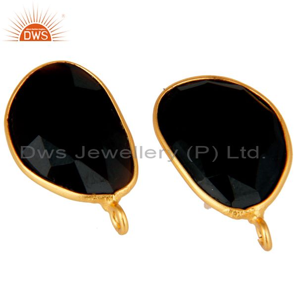 Exporter 18K Yellow Gold Plated Black Onyx Stud Earring Jewelry Assesories Findings