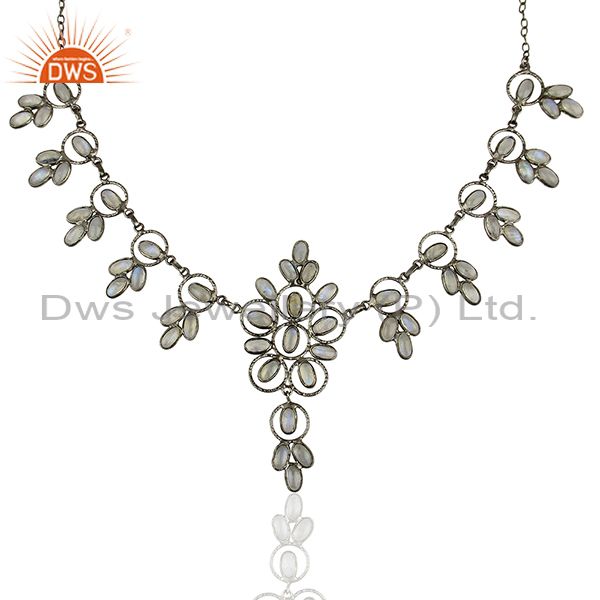 Exporter Rhodium Plated Rainbow Moonstone Fashion Necklace Jewelry Manufacturer