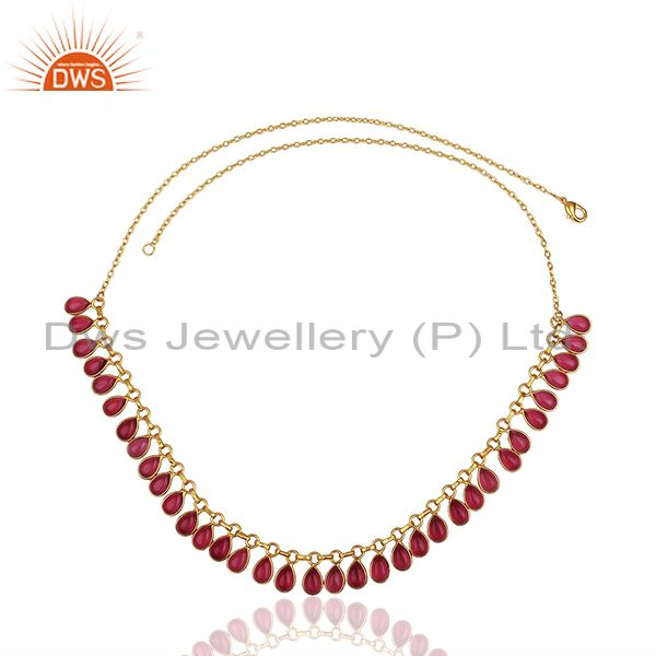 Exporter Pink Gemstone Handmade Gold Plated Brass Fashion Necklace Manufacturer