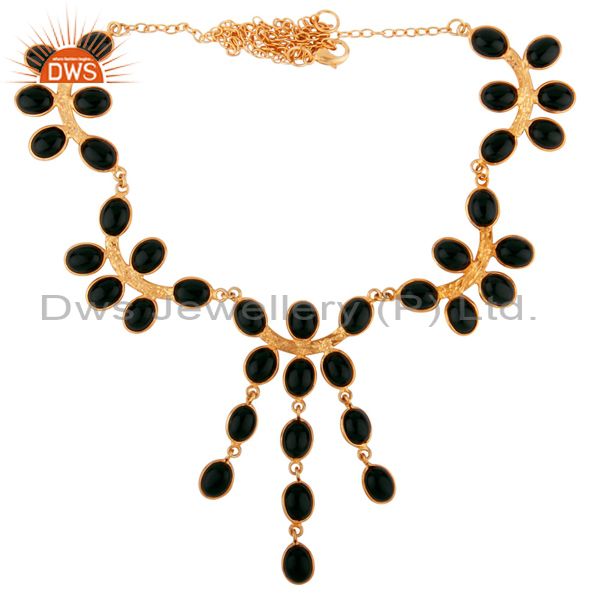 Exporter Handmade cheap Retro Black Onyx Gemstone 18K Gold Plated Bib Chandelier Necklace