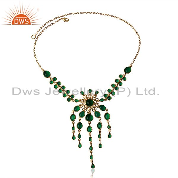 Exporter Hydro Emerald Gemstone Brass Fashion Necklace Designer Jewelry